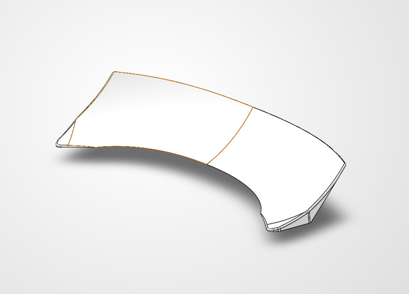SolidWorks surface model of the duckbill spoiler in an isometric view
