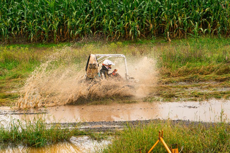 ONU Baja SAE car number 32 testing on a dirt course before Baja SAE Ohio